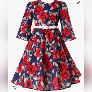 🤎5/$25🤎Bonny Billy Rose Floral Pattern Little Girl Midi Dress